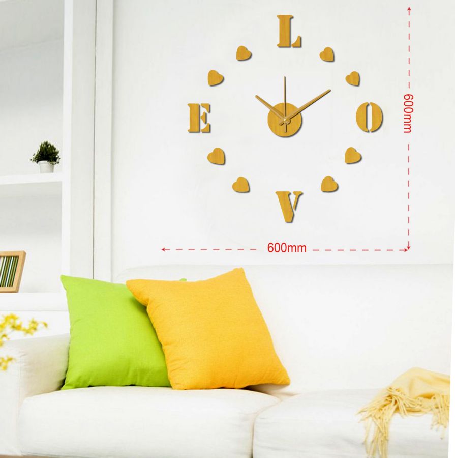Sticker da Muro Orologio Love 60x60 cm Plastica Set 02 Pezzi