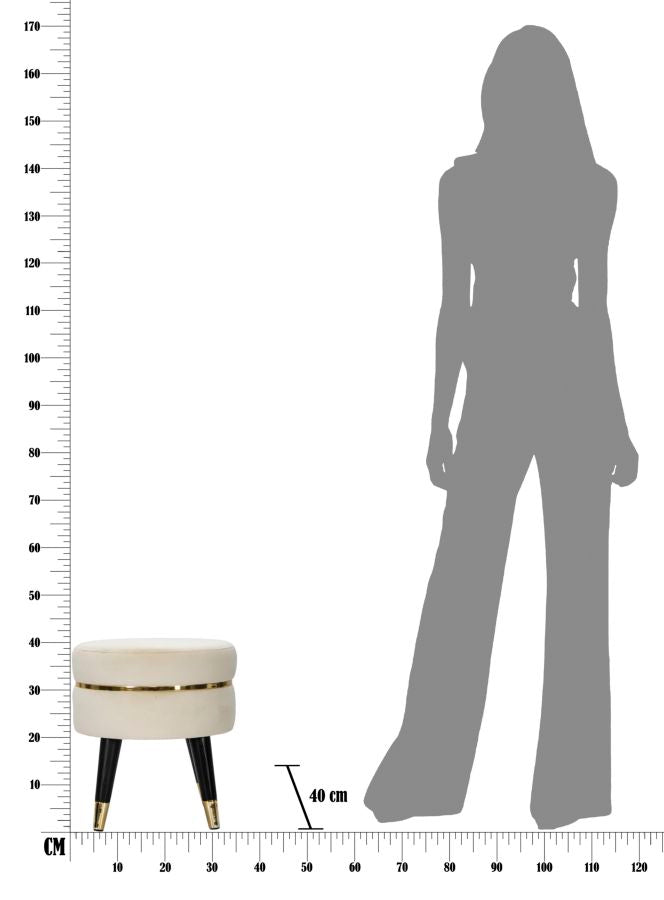 Sgabello/Pouf Paris rotondo in tessuto con gambe in legno Ø cm 35X40,5