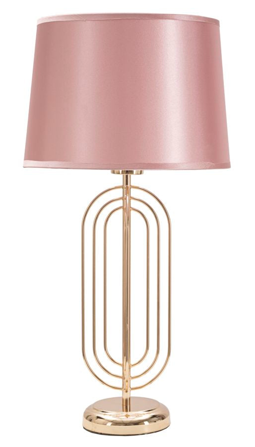 Lampada Krista da tavolo in metallo dorata con paralume rosa