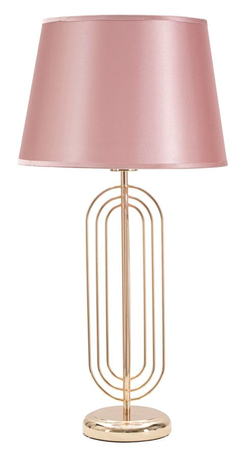 Lampada Krista da tavolo in metallo dorata con paralume rosa