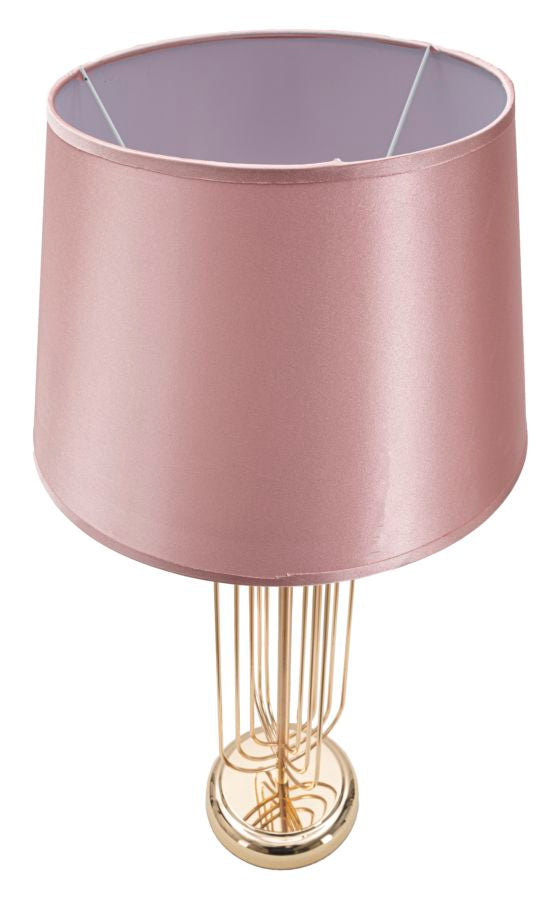 Lampada Krista da tavolo in metallo dorata con paralume rosa