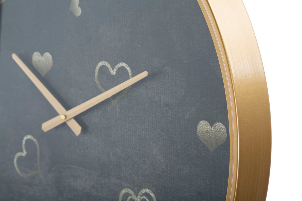 Orologio da parete in legno, metallo e vetro impreziosito da eleganti decorazioni a cuore