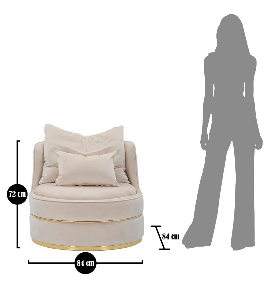 POLTRONA PARIS SPACE IN TESSUTO IMBOTTITO CON DECORI DORATI SU TUTTA LA CIRCONFERENZO  CM Ø 84X72