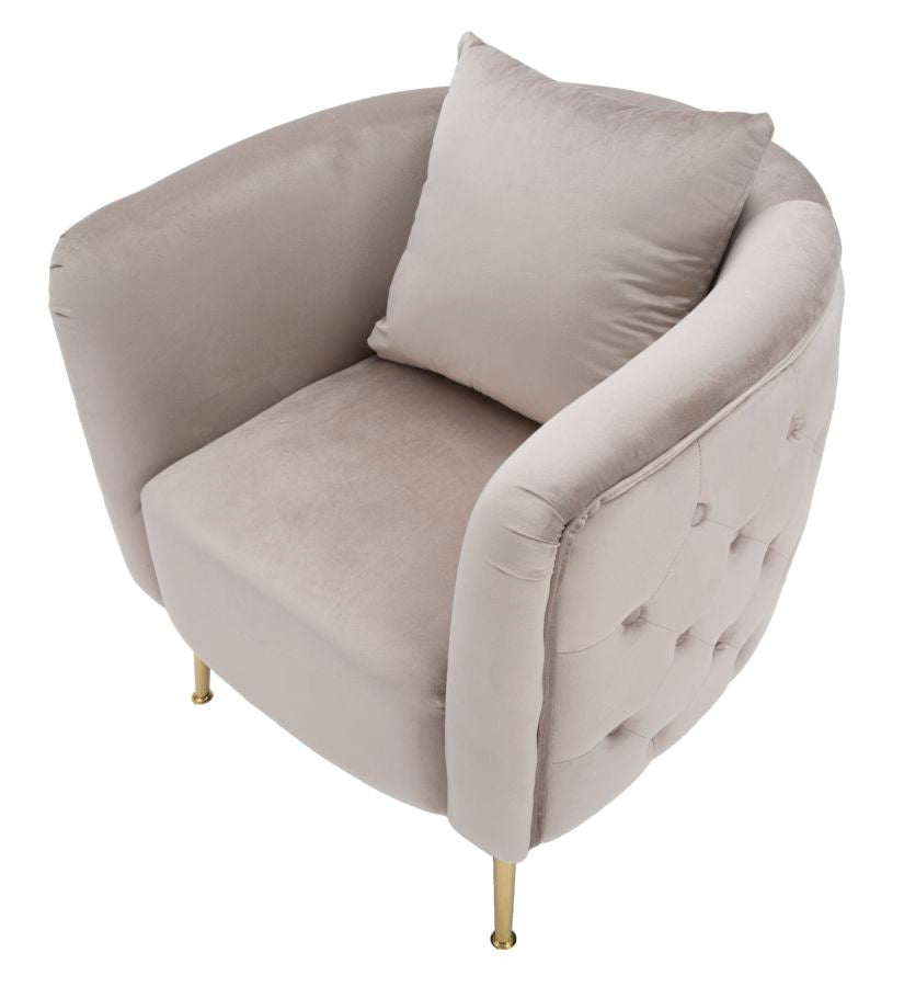 POLTRONA BUCAREST IN VELLUTO CON PIEDI IN METALLO DORATO  CM 76X74X73