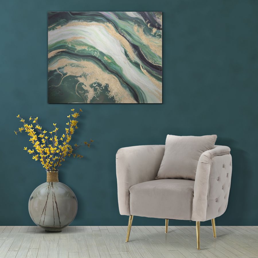 POLTRONA BUCAREST IN VELLUTO CON PIEDI IN METALLO DORATO  CM 76X74X73