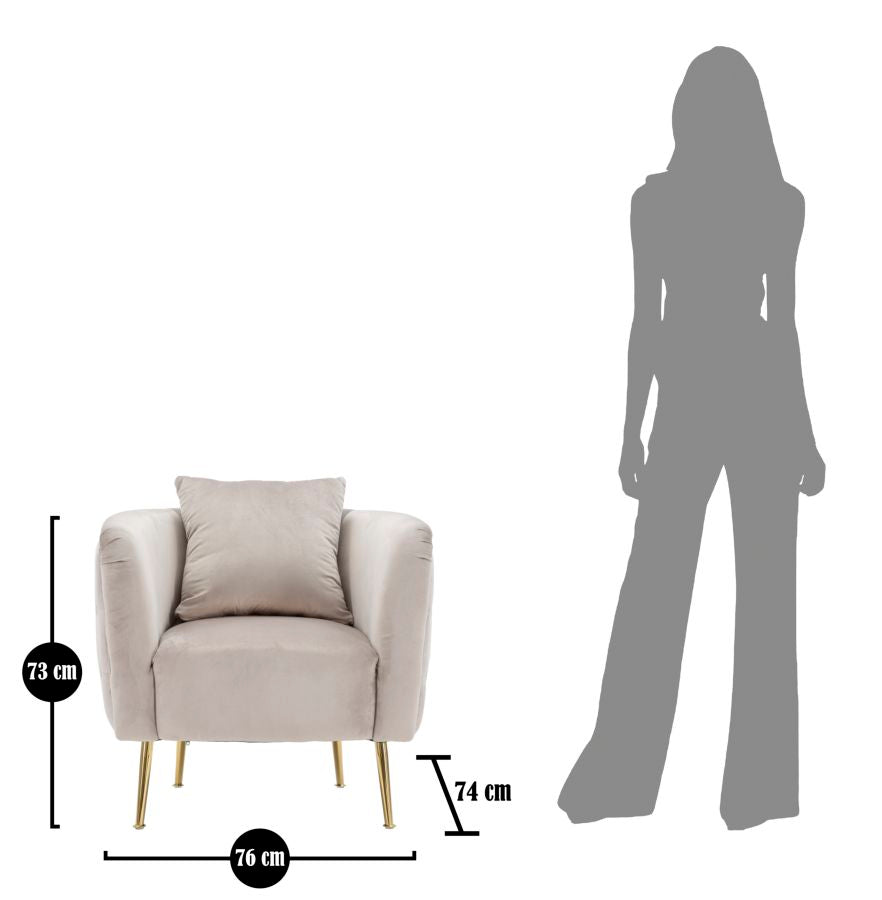 POLTRONA BUCAREST IN VELLUTO CON PIEDI IN METALLO DORATO  CM 76X74X73