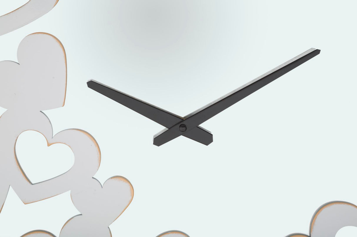 Orologio Bianco Heart Ø55x4 cm in Ferro MDF e Specchio Bianco