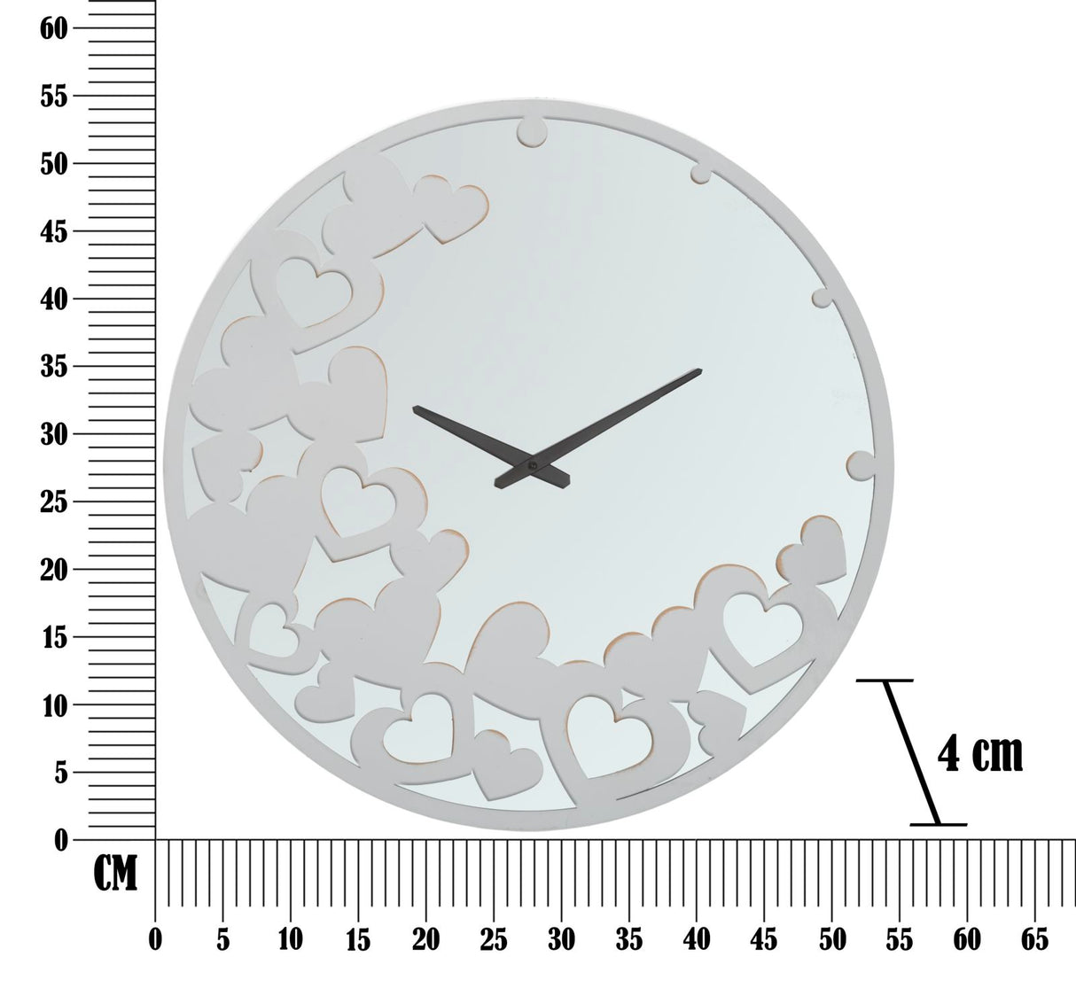 Orologio Bianco Heart Ø55x4 cm in Ferro MDF e Specchio Bianco
