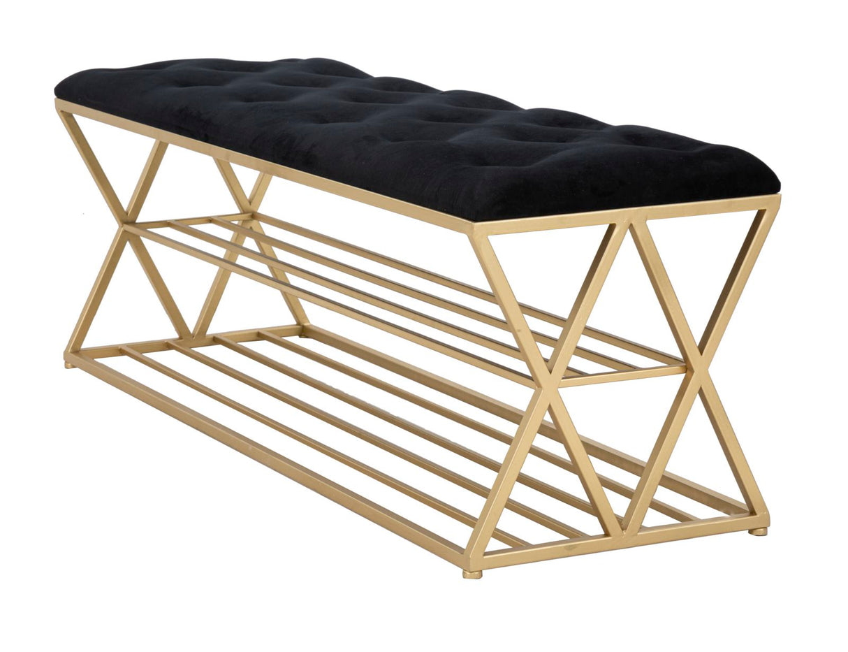 Panca elegante per scarpe in metallo dorato cm 120x40x45