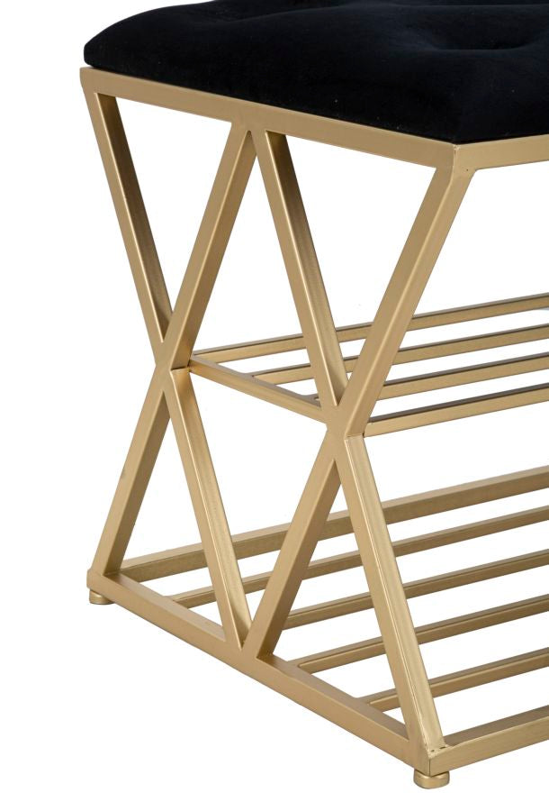 Panca elegante per scarpe in metallo dorato cm 120x40x45