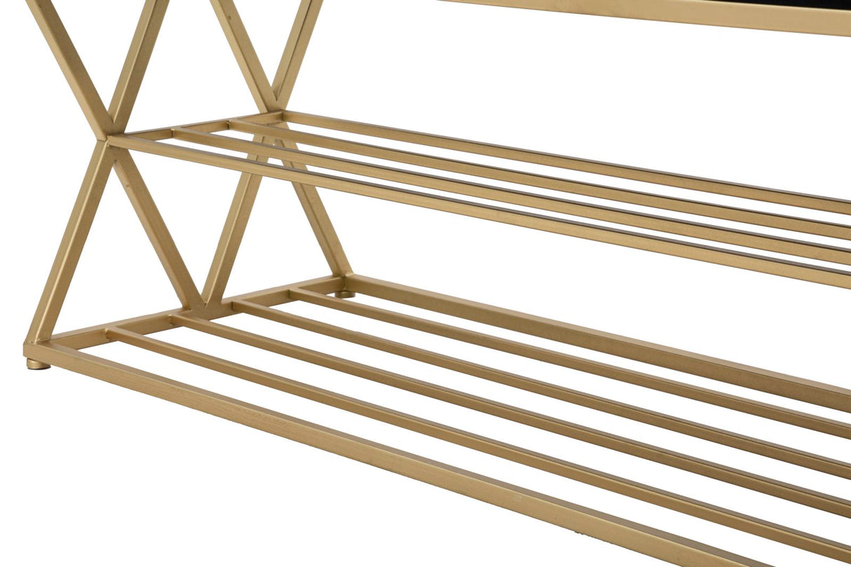 Panca elegante per scarpe in metallo dorato cm 120x40x45