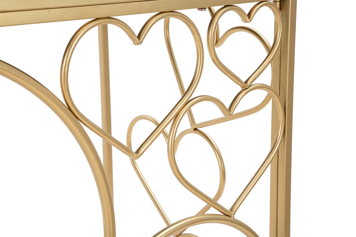 Consolle Heart cuori in metallo dorata con piano a specchio cm 120x43x80