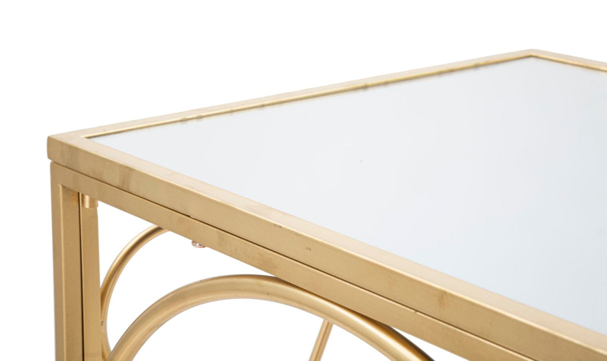 Consolle Heart cuori in metallo dorata con piano a specchio cm 120x43x80