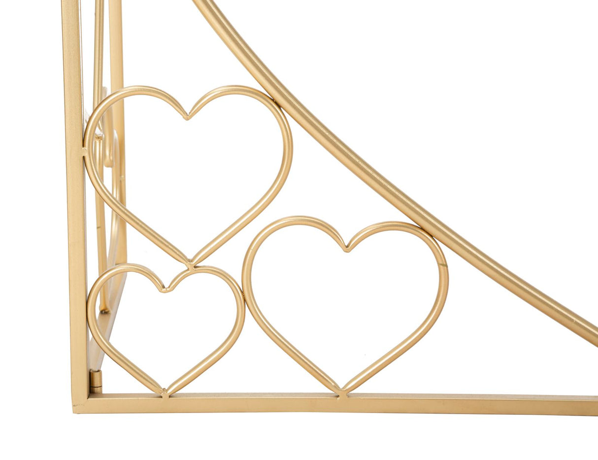 Consolle Heart cuori in metallo dorata con piano a specchio cm 120x43x80