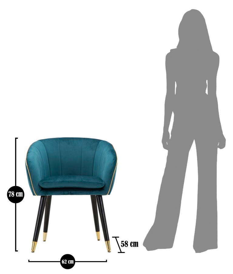 POLTRONA PARIS IN TESSUTO IMBOTTITO CON RIFINITURE DORATE E GAMBE IN LEGNO NERO CM 62X58X78