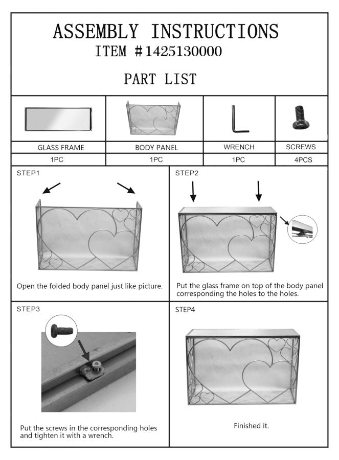 Consolle Heart cuori in metallo dorata con piano a specchio cm 120x43x80