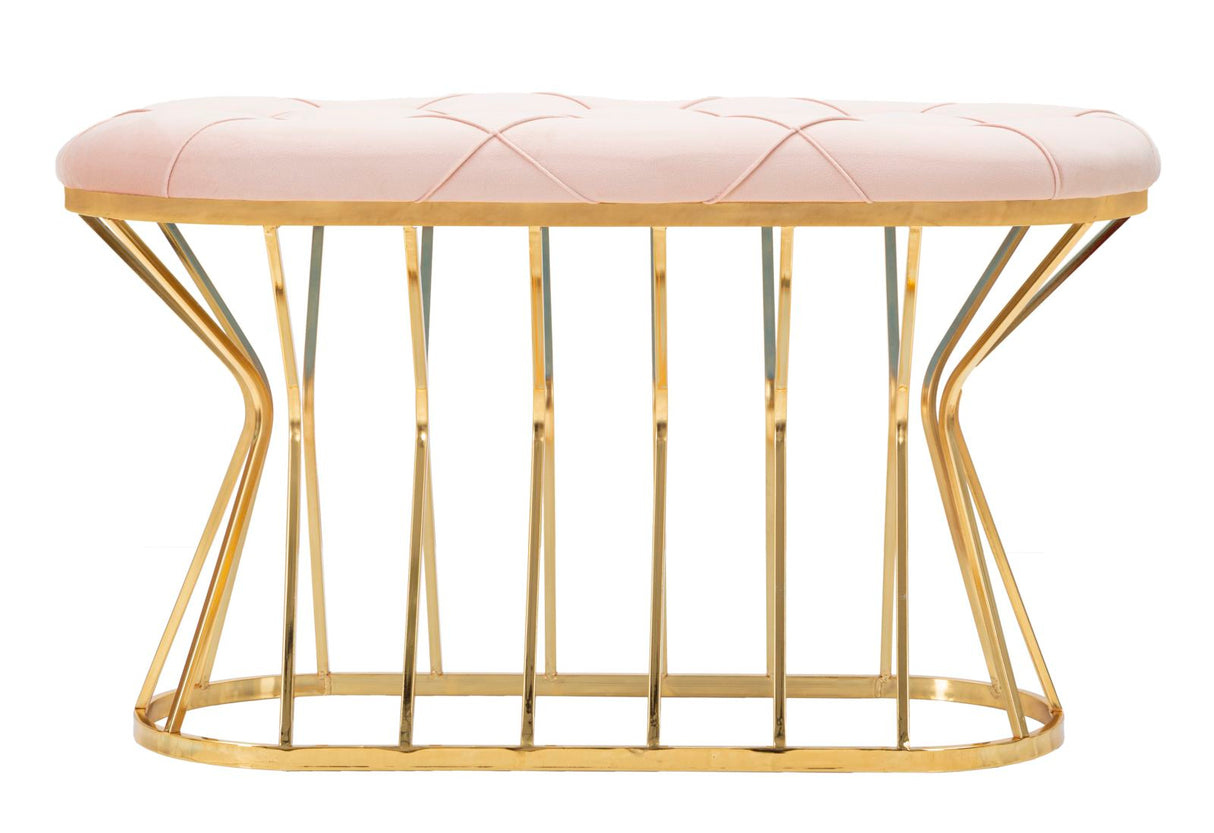 Panca Zig in tessuto rosa con struttura dorata cm 91x38x52