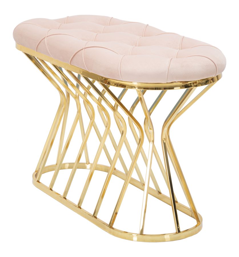 Panca Zig in tessuto rosa con struttura dorata cm 91x38x52