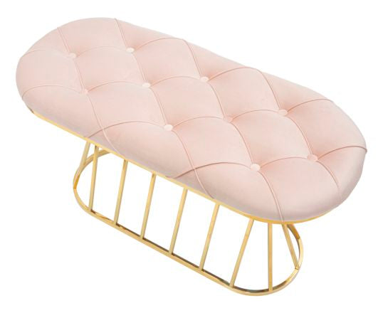 Panca Zig in tessuto rosa con struttura dorata cm 91x38x52