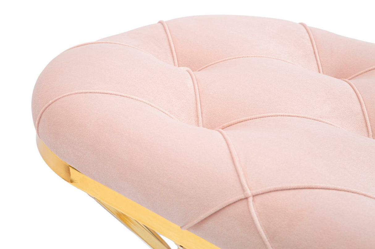 Panca Zig in tessuto rosa con struttura dorata cm 91x38x52