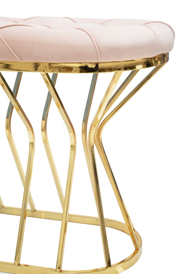 Panca Zig in tessuto rosa con struttura dorata cm 91x38x52