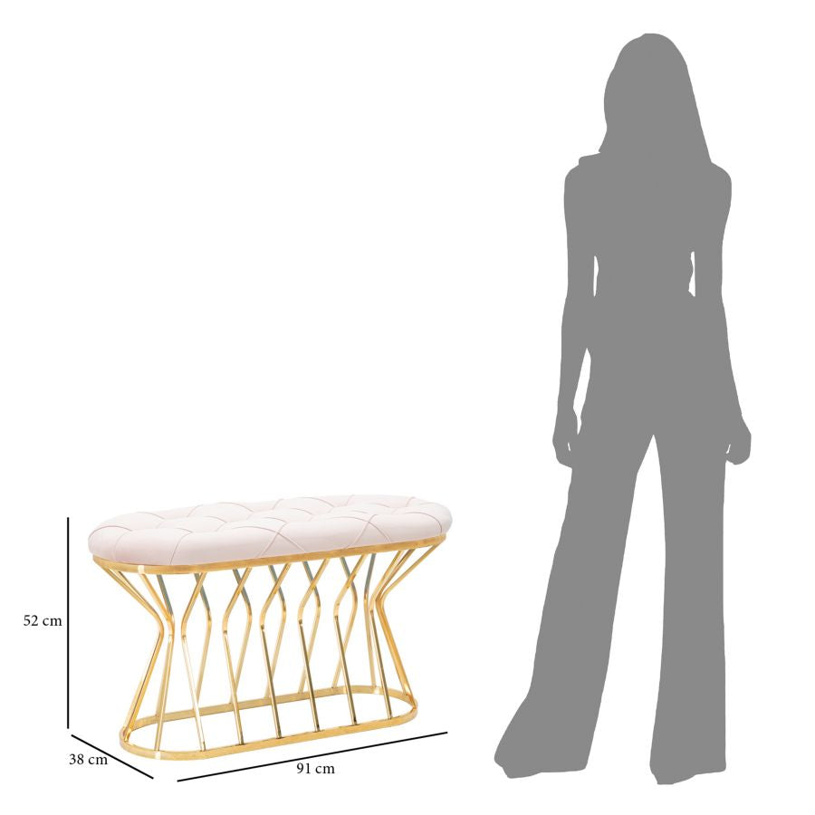 Panca Zig in tessuto rosa con struttura dorata cm 91x38x52