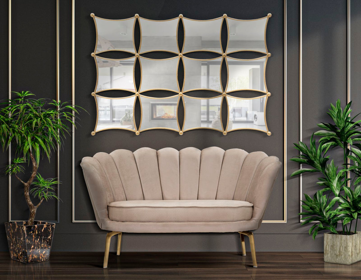 Vienna Plus Divano 2 posti con struttura in metallo oro e seduta rivestita in tessuto crema