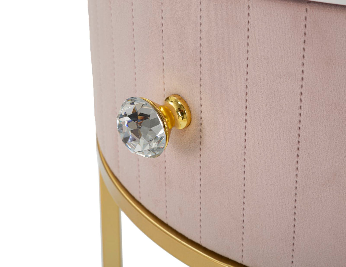 Comodino rosa imbottito 1 cassetto con struttura dorata ø42x48 cm