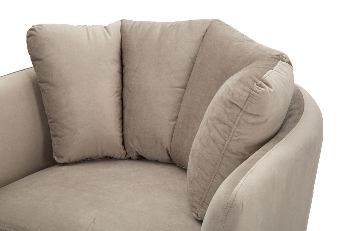 POLTRONA KIEV IN TESSUTO  IMBOTTITO CON PIEDI IN METALLO DORATO CM 88X77X74