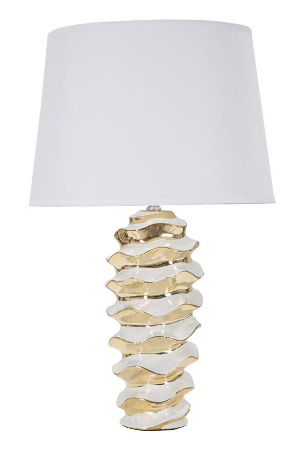 Lampada da tavolo in ceramica bianca e dorata Ø cm 33x53