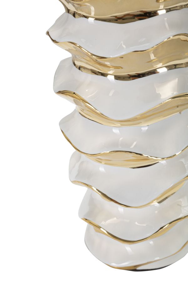 Lampada da tavolo in ceramica bianca e dorata Ø cm 33x53