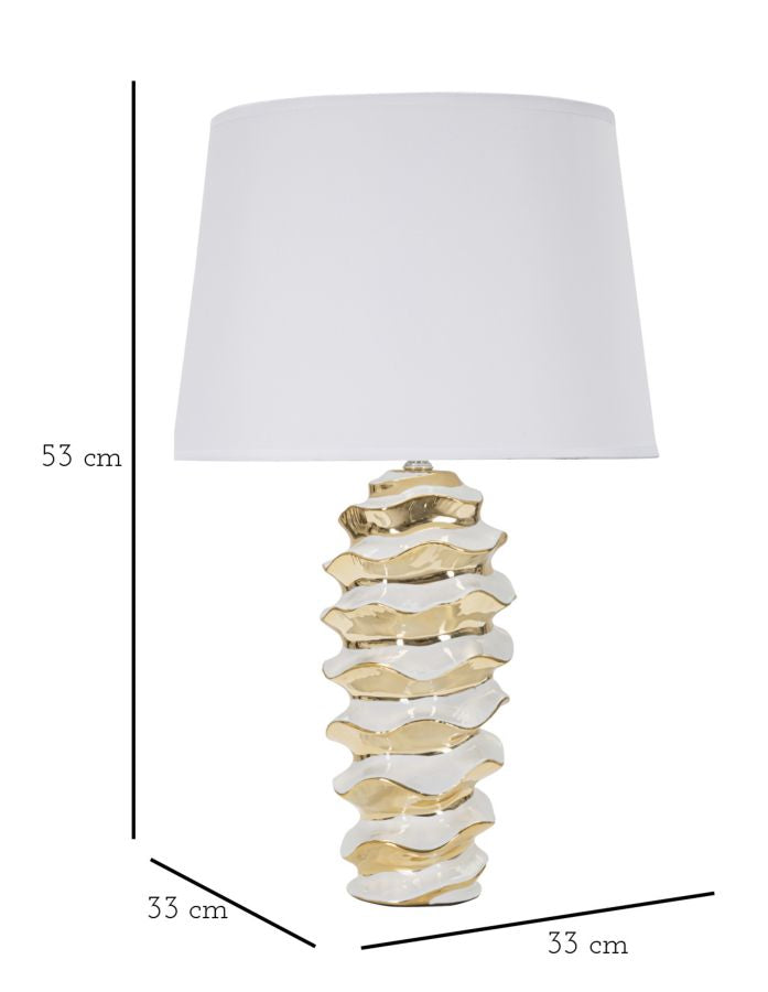 Lampada da tavolo in ceramica bianca e dorata Ø cm 33x53