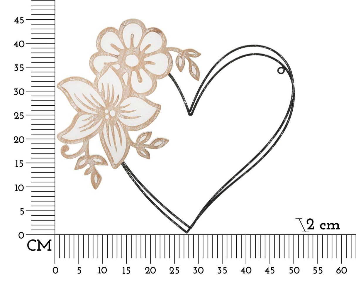Pannello in ferro e legno heart cm 50x2x45 Set 2 pezzi