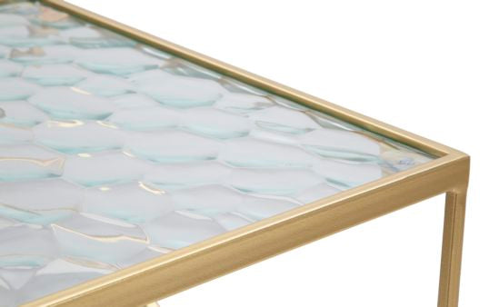 Set di 2 tavolini in metallo dorati e vetro cm 31,5x31,5x68-28x28x64