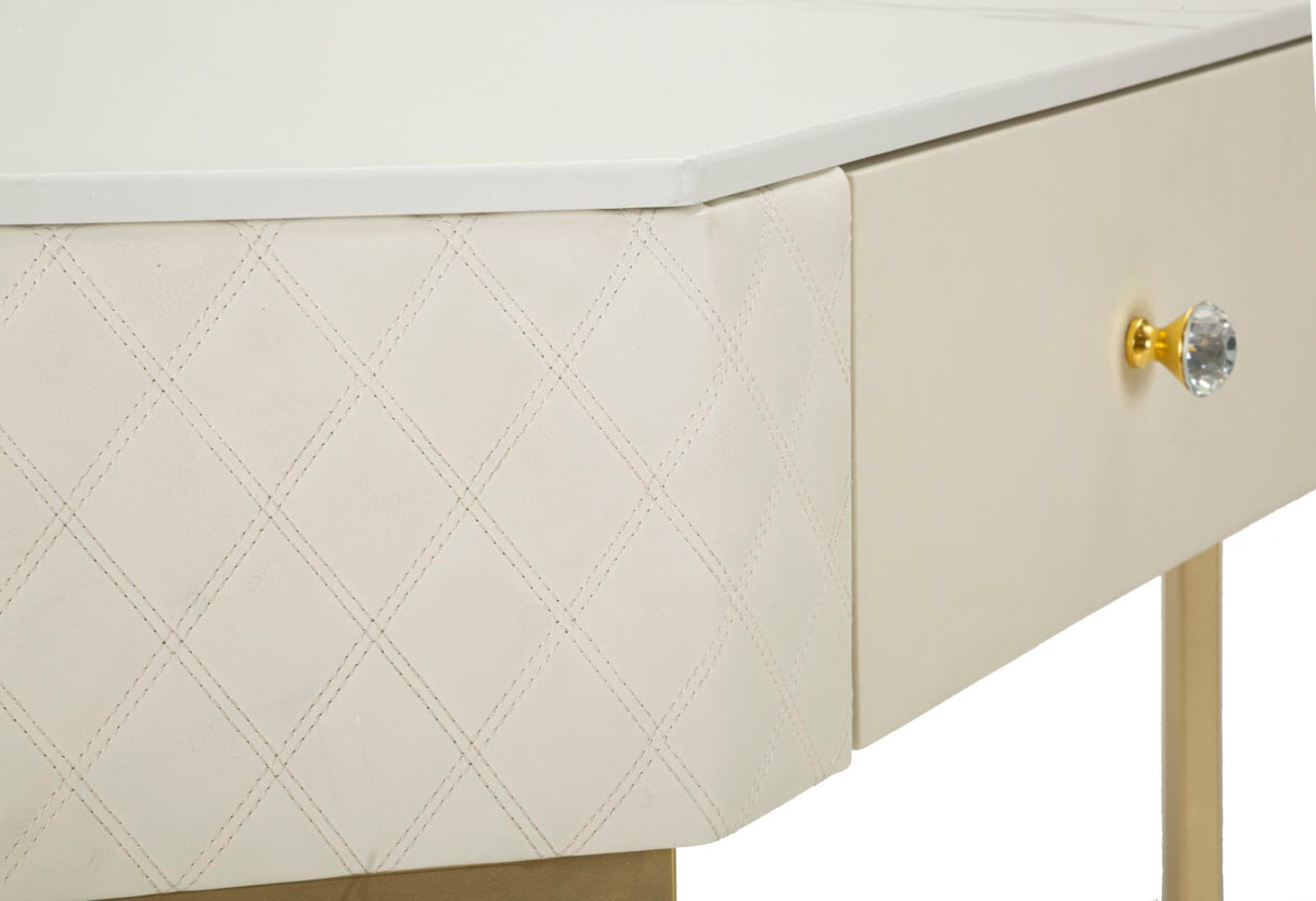 Consolle Sharon in metallo dorato e similpelle crema cm 84,5x60x77
