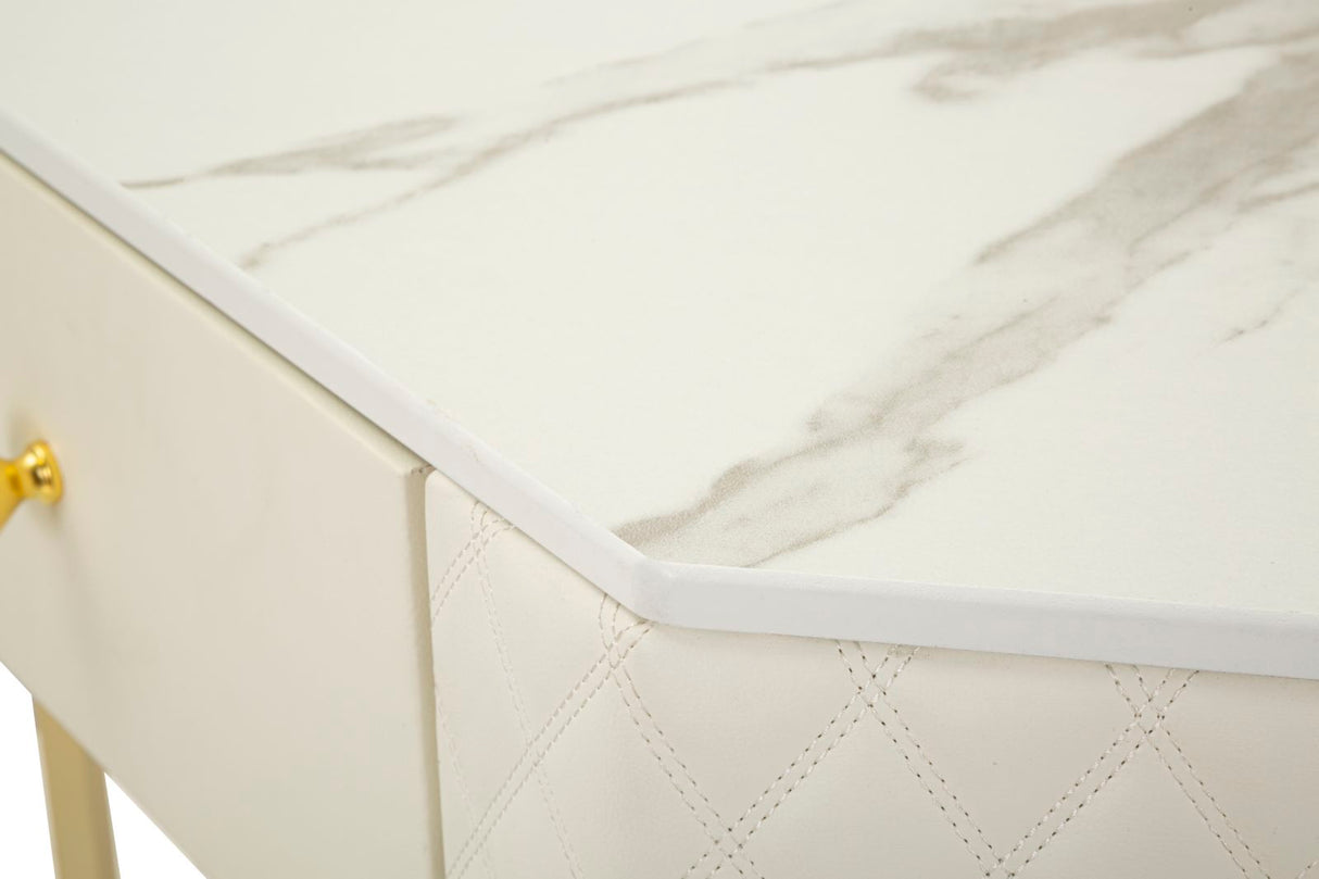 Consolle Sharon in metallo dorato e similpelle crema cm 84,5x60x77