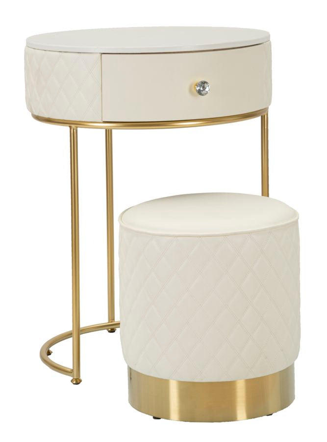 Comodino/Toeletta Sharon con cassetto e pouf cm Ø 52x70 - Ø 36x39