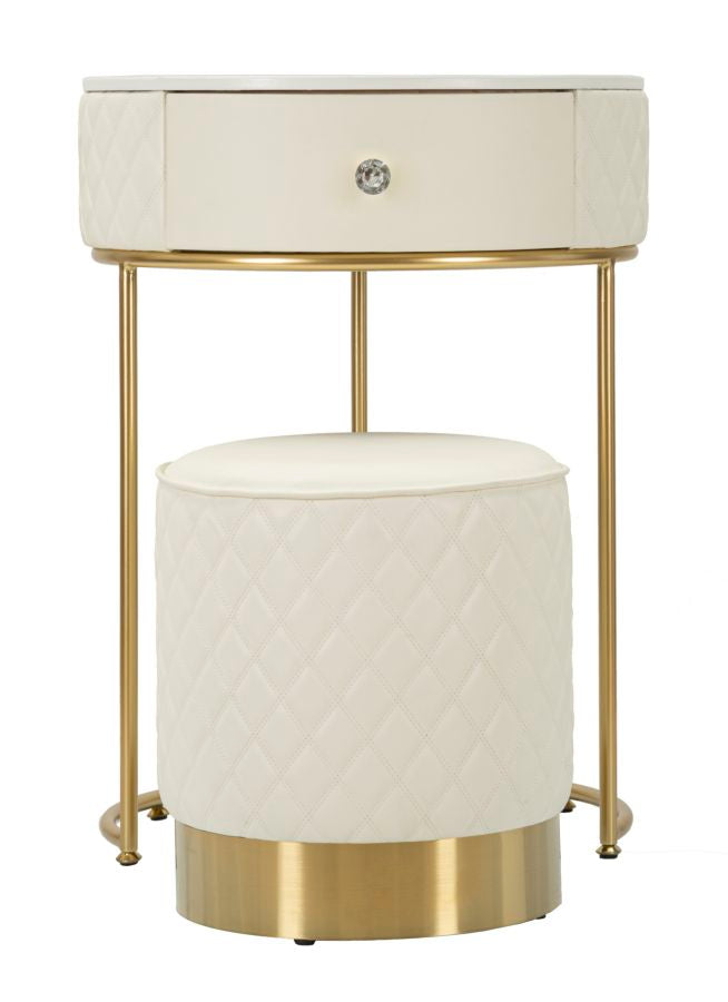 Comodino/Toeletta Sharon con cassetto e pouf cm Ø 52x70 - Ø 36x39