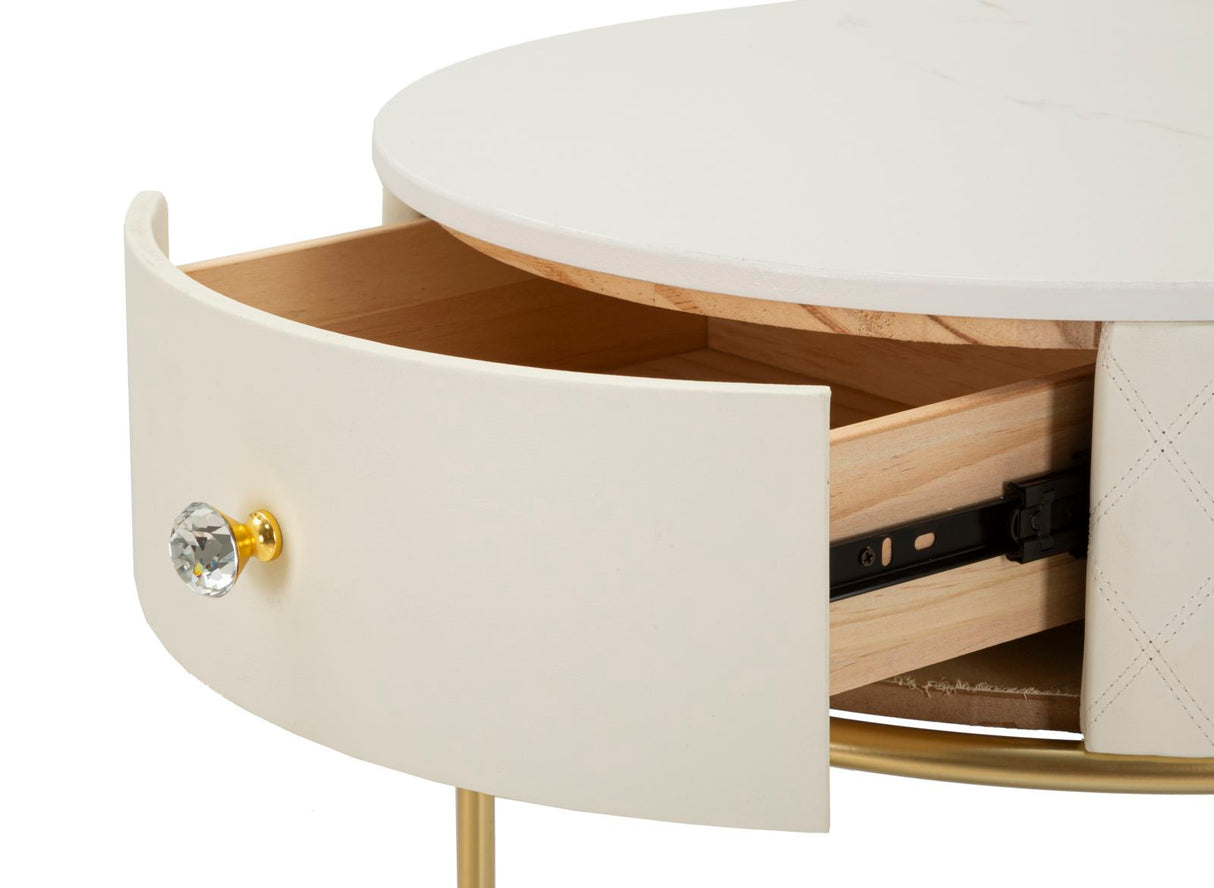 Comodino/Toeletta Sharon con cassetto e pouf cm Ø 52x70 - Ø 36x39