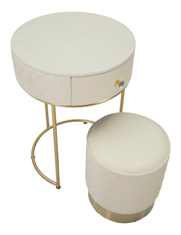 Comodino/Toeletta Sharon con cassetto e pouf cm Ø 52x70 - Ø 36x39