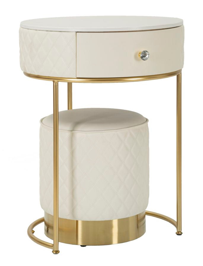 Comodino/Toeletta Sharon con cassetto e pouf cm Ø 52x70 - Ø 36x39