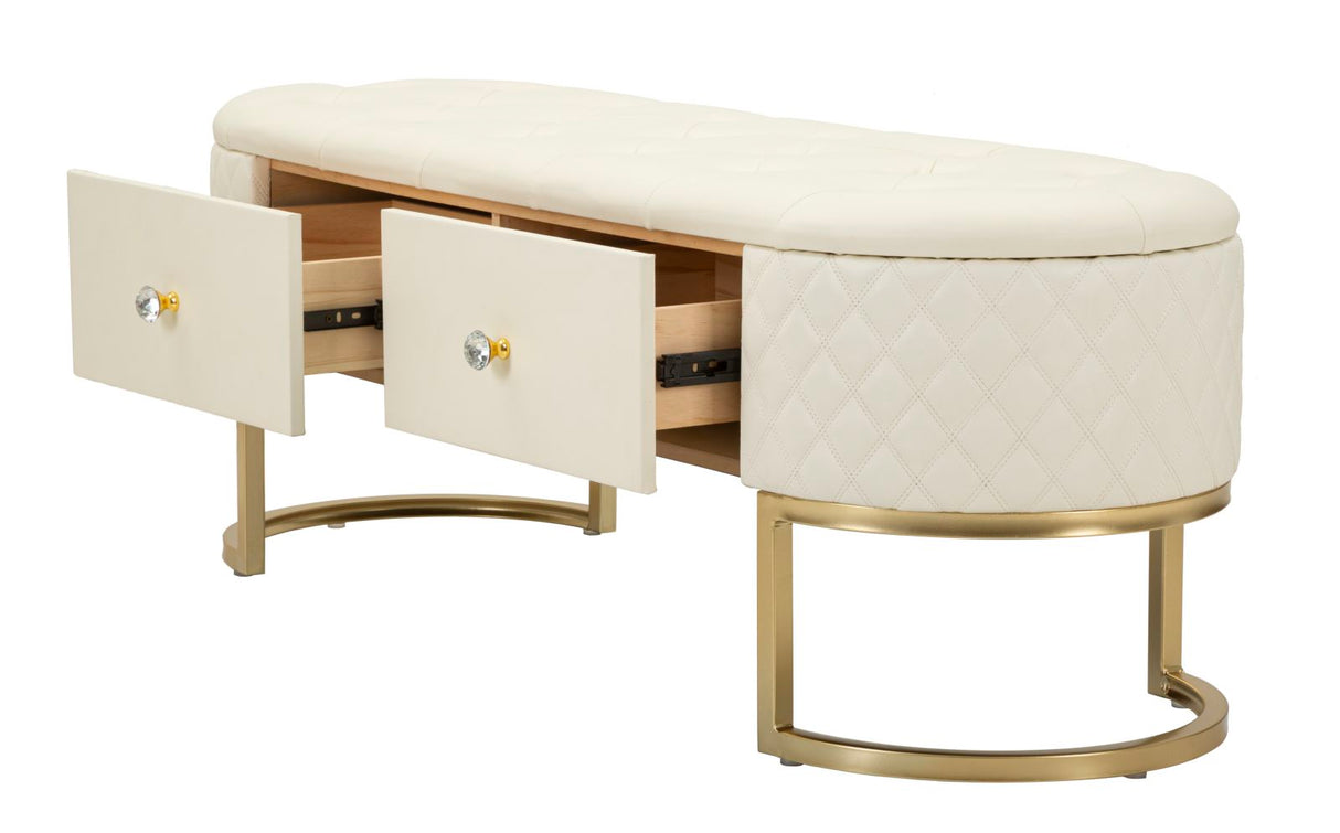 Panca Sharon con Cassetti con gambe argentate rivestita in morbido velluto