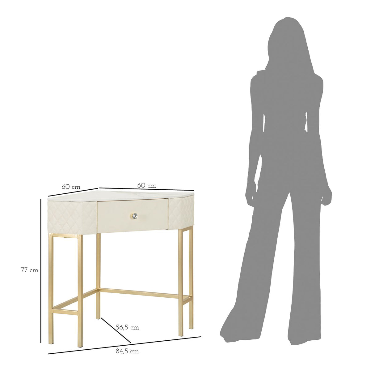 Consolle Sharon in metallo dorato e similpelle crema cm 84,5x60x77