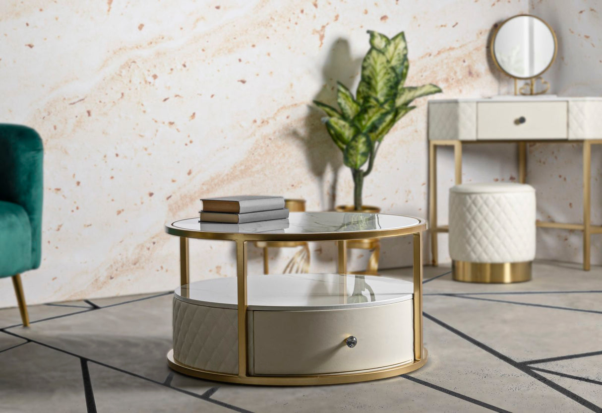 Tavolino da caffè elegante trapuntato in simil pelle