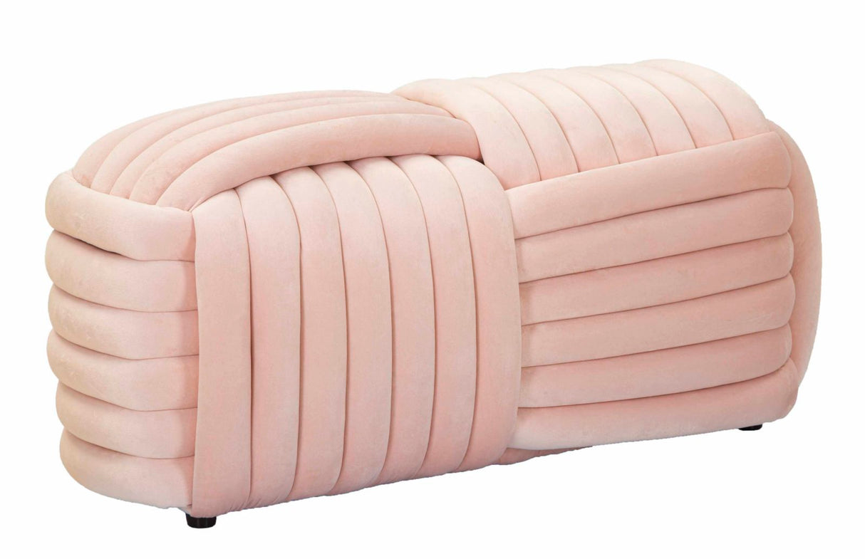 Panca Softy intrecciata in velluto rosa cm 90x45x45