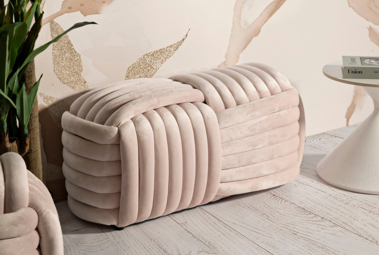 Panca Softy intrecciata in velluto rosa cm 90x45x45