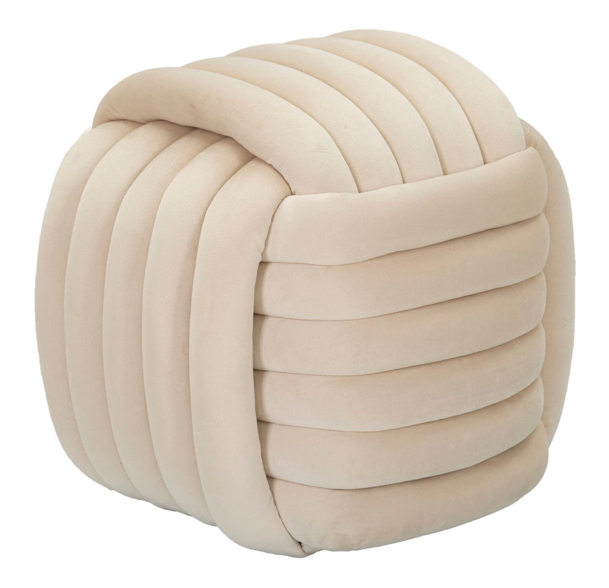 Pouf annodato in velluto crema SOFTY