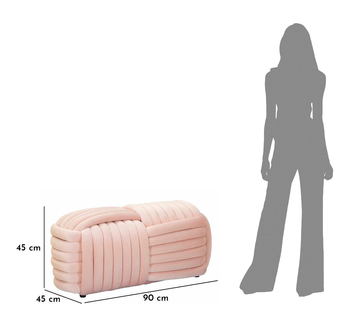 Panca Softy intrecciata in velluto rosa cm 90x45x45