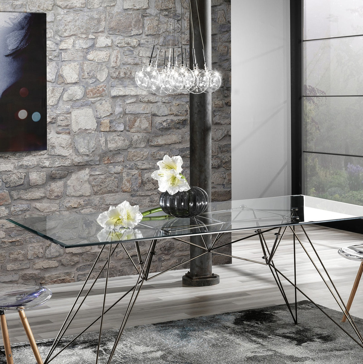 Lampadario con sfere in vetro Trasparente