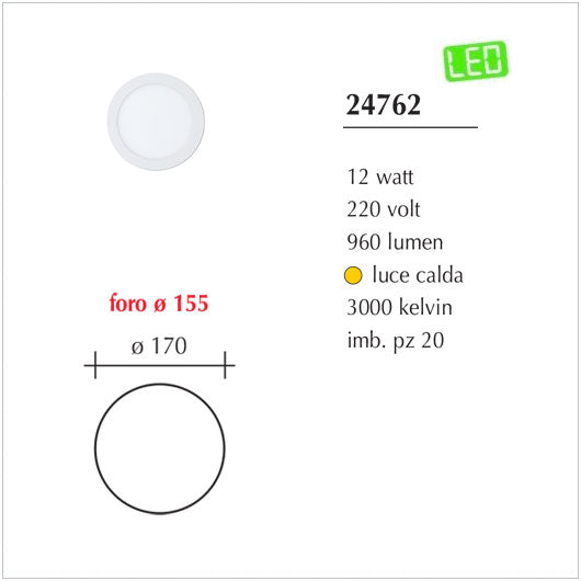 Fari Slim a Led da incasso per cartongesso Led da 24/18/12/6W